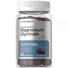 Horbäach 마그네슘 글리시네이트 젤리 | 60개 신 포도 맛 높은 흡수력 비건 GMO 프리 글루텐 프리 238205, 1개, 60
