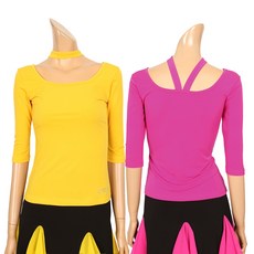 [국내제작] 노브댄스복 A583 유짜목걸이 댄스복 스포츠댄스복 댄스티셔츠 댄스치마 댄스스커트 댄스바지 라인댄스복 스포츠댄스 라인 웰빙 라틴 모던 영댄스 초커티제작 국산 공연복 단체, 노랑