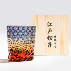BRAVOMART 日式江戶切子 藍琥珀星芒海浪手工切割威士忌杯 送禮 居家, 1個