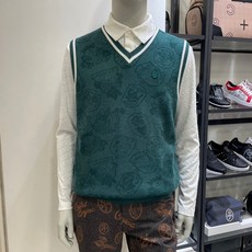 까스텔바작 골프 남성 * 25년 신상품(양말증정) * 브이넥 엠블럼 패턴 자카드 니트 베스트 그린 BGEFSV001 GR
