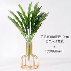客廳假花仿真花塑料花擺件ins客廳酒櫃餐桌房間鬱金香插花裝飾品 ins日韓風 仿真花擺件 客廳香插花擺件qct6r0, 金色水培花瓶+綠色春羽葉, 1個