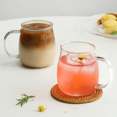 멜로허니 내열유리 머그 감성컵 300ml, 2개, 투명