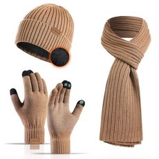 LOKZEER 겨울 모자 스카프 장갑 세트 - 플리스 안감이 있는 니트 비니 터치스크린 장갑 추운 날씨를 위한 두꺼운 선물 블랙. 단일 사이즈 159722, 카키