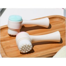 雙頭軟毛洗臉刷 洗臉器 手動洗臉神器 軟毛刷 潔顏刷 矽膠清潔毛孔, 1個, 刷毛偏硬外觀同款(適合去角質)藍, 藍