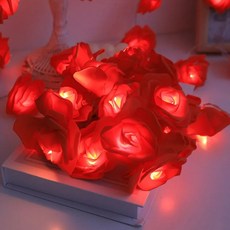 장미꽃 스트링 웨딩 가랜드 생일 분위기 파티 홈 기념일 축제 장식, 1개, 5. Red A. 3M 20LED