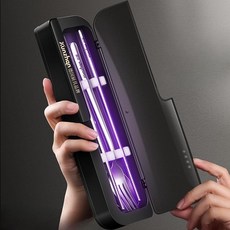 휴대용 식기 도시락 자외선 건조기 살균기 여행용 충전식, 젓가락·숟가락 2종 세트 - 블루