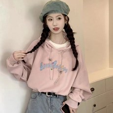AOKADA여성 봄 가을 루즈핏 크롭 후드티 캐주얼 심플 긴팔티 키작녀 데일리룩