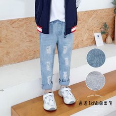 萱寶媽咪baby 韓版兒童牛仔褲 男童女童休閒長褲 四季百搭破洞卡通印花造型