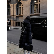 KOSARTE 패딩 여중 기장 무릎까지 오는 후드 패딩 점퍼 도톰, M, 블랙