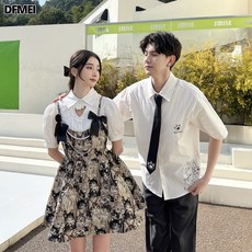 DFMEI 여름 여 스위트 자가드 나시 벌룬 스커트 커플룩 남성 반팔 셔츠 옷