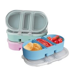 ZOMOVOR 실리콘 스낵 용기 3칸 재사용 가능한 스내클 박스 뚜껑 포함 피크닉 점심 사무실 체육관 학교용 휴대용 식품 보관 BPA 프리 및 식기세척기 사용 가능 (, ZOMOVOR 실리콘 스낵 용기 3칸 재사용 가능한 스