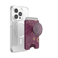 PopSockets 확장 그립이 있는 휴대폰 지갑 휴대폰 카드 홀더 무선 충전 호환 MagSafe와 호환되는 지갑 - 클래식 헬로 키티, MagSafe, Celestial Mauve