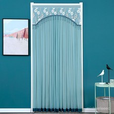 家用夏季防蚊蟲紗簾魔術貼蕾絲門簾，臥室廚房隔斷裝飾掛簾，免打孔安裝, 隱私門簾拱形米色,100*200CM【送魔術貼+伸縮桿】