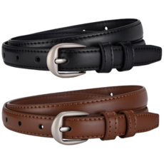 트렌드민 1+1 여성 소가죽 슬림 벨트 무광실버 2cm