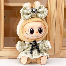 옷 작은 꽃 스타일 인형 파티 펜던트, 1 세대 및 2 세대 Labubu를 착용 할 수 있습니, 골든 핑크 패밀리 그린, 1개