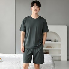 BAJAOEY 남성 여름잠옷 루즈핏 반팔 반바지 파자마 세트 홈웨어
