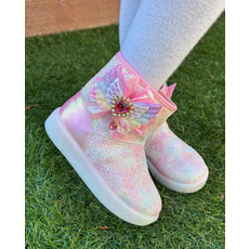 FROMBEBE 여아용 루나 무지개 날개 솜사탕 LED 겨울 털 부츠