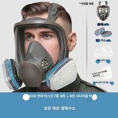 안면 방독면 방진 투명 보호마스크 화학물질 차단 호흡기, 황화수소 실험실용 8번 카트리지, 1개