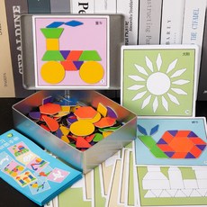 幾何圖形磁力拼圖，益智早教形狀教具, 1個, 鐵盒磁性189片+32雙面拼版+圖冊