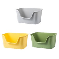 超巨大開放式貓砂盆，寬敞空間，低入口設計，多色可選，附貓砂鏟, 3色隨機配, 3個