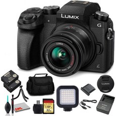 파나소닉 루믹스 DMC-G7 미러리스 디지털 카메라 14-42mm 렌즈 포함 블랙 DMC-G7KK - 번들 세트 LED 라이트 DMW-BLC12 배터리 32GB 메모리 카드 소, 파나소닉 루믹스 DMC-G7 미러리스 디지털 카메라 1
