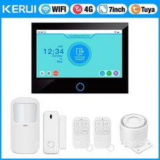 KERUI 7 인치 IPS 대형 터치 스크린 홈 알람 패널 4G LTE GSM WiFi 무선 경보 보안 도난 Tuya Smart Alexa, 8)Alarm KIT 1, 영국 플러그