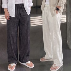 숏/롱 미니멀 뉴테크 인절개 라인 데님린넨 와이드 팬츠