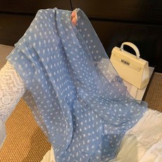 【店鋪熱銷 】2025年春新款!韓國復古波點紗巾女海邊度假薄款沙灘巾高級感絲巾, 1個, 輕紗-優雅藍