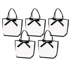하스몰 심플 고급 럭셔리 선물 답례 리본 포인트 쇼핑백, 5개, 화이트블랙