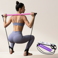맘스픽 필라테스 스틱바 스쿼트 짐스틱 필라테스 로프 스트랩 홈트레이닝 저항 밴드 전신운동 기구, 1개, 보라
