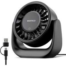 Warmco 저소음 USB 데스크팬 3단 풍량 조절 터치식 소형 탁상용 선풍기 사무실 공부방용, Black
