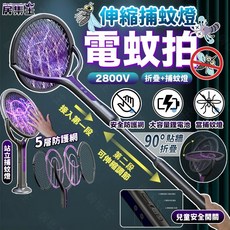 電蚊拍 伸縮電蚊拍 折疊電蚊拍 捕蚊燈 摺疊電蚊拍, (折疊電蚊拍+伸縮桿)