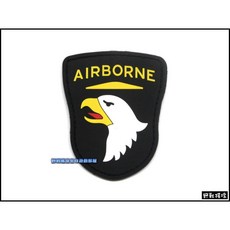 【野戰搖滾-生存遊戲】PVC臂章肩章-101空降師老鷹圖樣綠色-魔鬼氈設計, 黑色, 1個