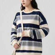 엘바리스 여성 오버핏 단가라 맨투맨 긴팔 캐주얼 티