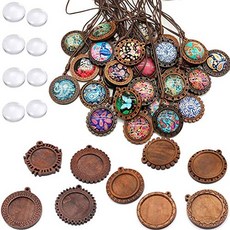 ToBeIT 36개 베젤 펜던트 트레이 둥근 나무 및 유리 ToBeIT 36pcs Bezel Pendant Trays round wooden and Glass Cabochon R, color-A/18, 1개