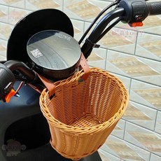 手工仿藤編織車籃，適用自行車、電動車，置物收納籃筐, 1個, 半圓形車籃
