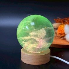 螢石球 7.4cm 風水球 青綠色 七彩綠螢石 (含燈座), 1個