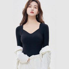 SAHINER 겨울 여성 발열 보온 내의 긴팔 V넥 슬림핏 심리스 이너웨어 ABN04