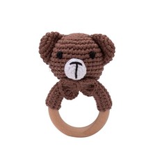 아기 뜨개 딸랑이 나무 치발기 장난감 동물 인형 신생아 촉감 음악 완구, Bear, 1개
