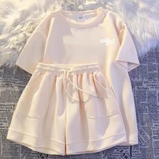 SHIYI 小個子休閒運動服套裝女 寬鬆短袖短褲兩件套 顯高跑步健身訓練服