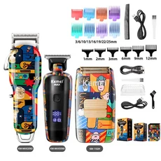Kemei 전문 머리 충전식 낙서 패턴 수염 트리머 남성용 면도기 KM-MAX2092, 07 kit3-with box
