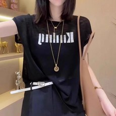 레터링 여성 반팔 니트 루즈핏 심플 데일리 스타일 티셔츠
