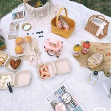 法式文青ins風野餐墊 雙面加厚戶外露營地墊 網美拍照道具 公園草地沙灘墊, 外毯-白色T格【不含防潮墊】,90*240側面適合長條桌