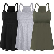 SUIEK 3팩 임산부 수유 탱크 탑 브라렛 면 모유 수유 캐미솔 포함 A-블랙+그레이+아미 그린 - 네 번째 스타일 M