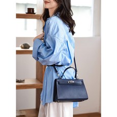 【A 優選】凱莉包DIY真皮材料包，頭層牛皮手作名牌包，女生包包首選, 海軍藍✪材料包親手作✪頭層牛皮革✪免費送, 1個