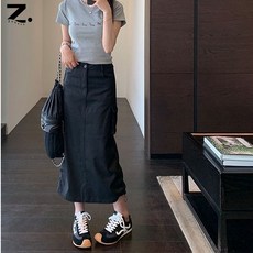 Zoovit 여성용 카고 스커트 트임 캐주얼 데님스커트