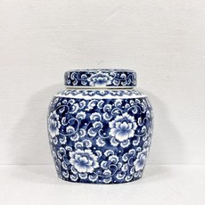 御古齋 精選青花瓷茶倉，半斤裝密封罐，防潮儲物，陶瓷工藝收藏擺件，適用普洱茶及各式茶道, 1個, 款二 (滿版花)