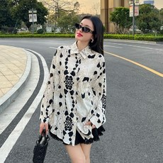 투니스 여성 프린팅 무드 루즈핏 긴소매 셔츠