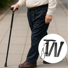 딘킨 초경량 미끄럼방지 어르신 지팡이, 블랙, 1개