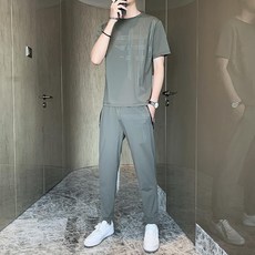 冰絲套裝男2024夏季韓版新款休閑運動服